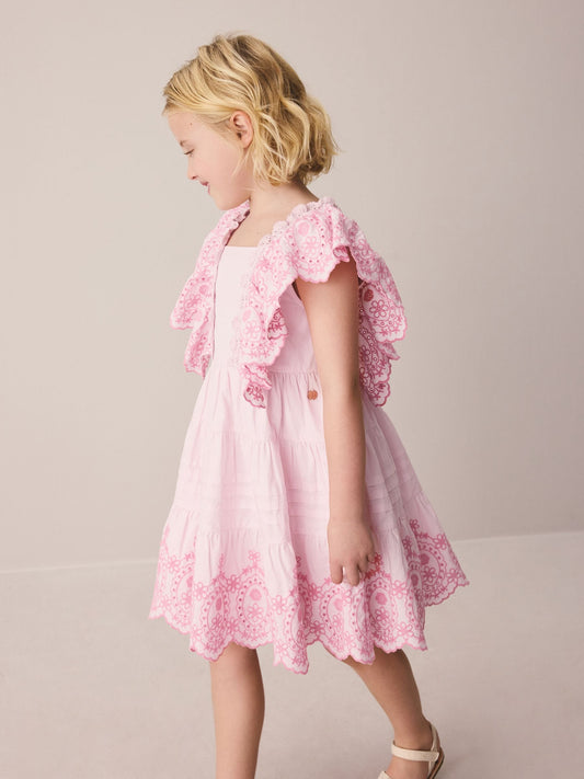 Dsiney Kidz - Laura Ashley Pink Broderie Tiered Dress image 2