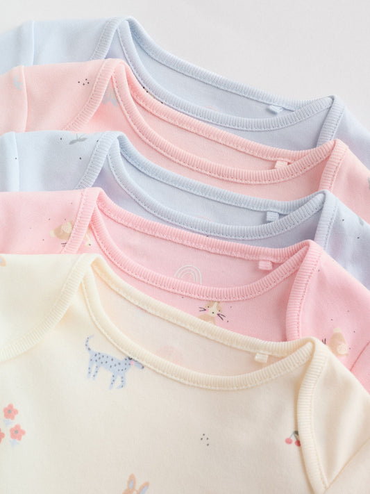 Multi Pastel Character 5 Pack Long Sleeve Baby Bodysuits image 3