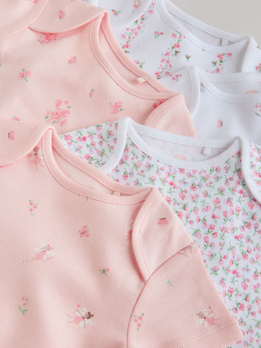 Pink 5 Pack Short Sleeve Baby Bodysuit image 3