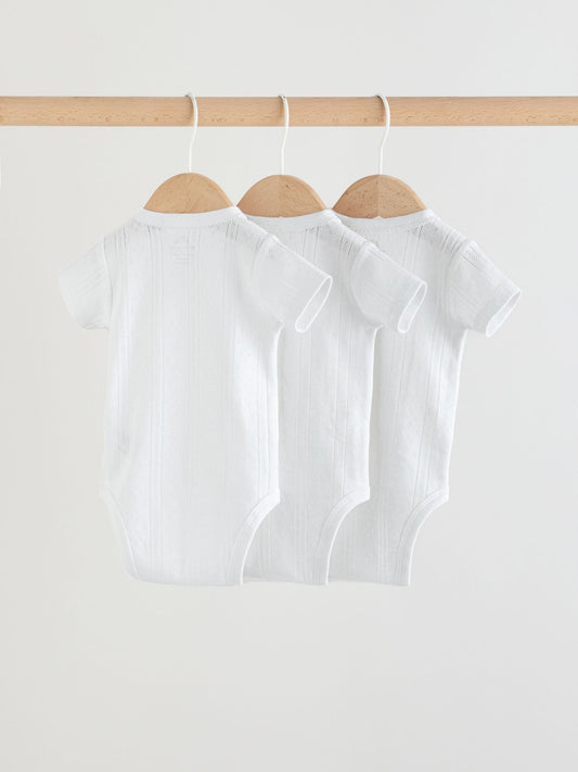 White Short Sleeve Baby Bodysuits 3 Pack image 2