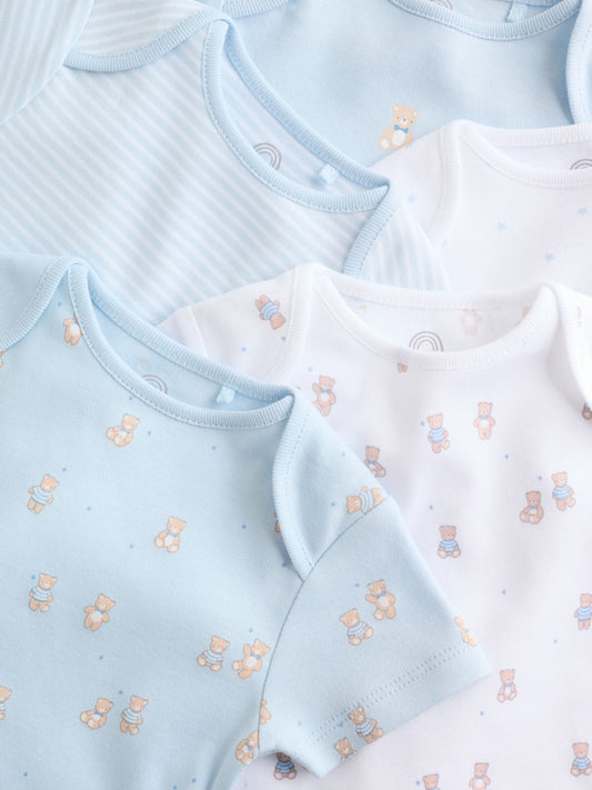 Blue 5 Pack Short Sleeve Baby Bear Bodysuit image 3