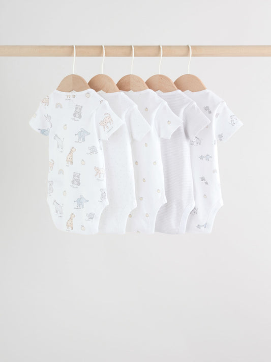 White Short Sleeve Baby Bodysuits 5 Pack image 2