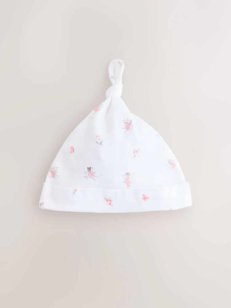 Pink/White Tie Top Baby Beanies 3 Pack (0-12mths)