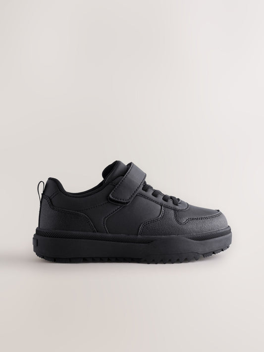 Black Waterproof Touch Fastening Elastic Lace School Shoes image 2