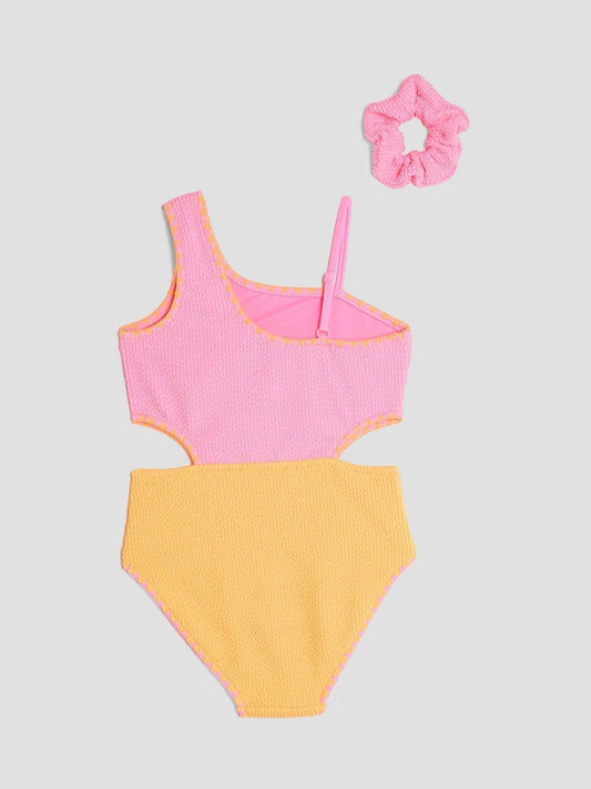 Dsiney Kidz - River Island Pink Girls Blocked Textured Swimsuit image 2