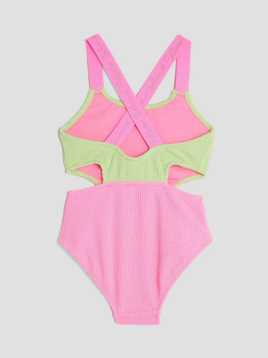 Dsiney Kidz - River Island Green Girls Elastic Colour Block Swimsuit image 2