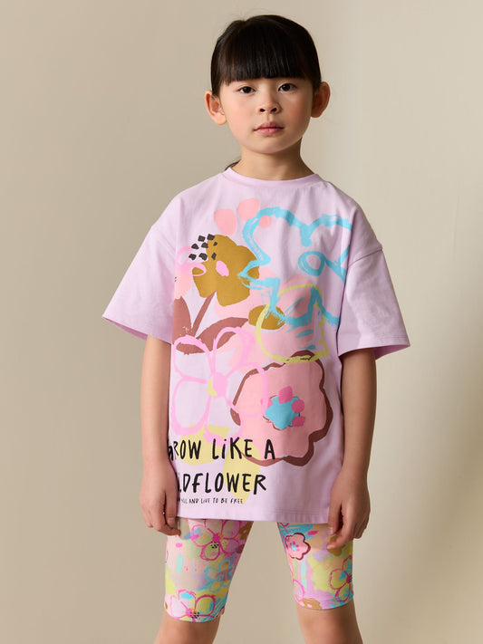 Dsiney Kidz - Lilac Purple Floral T-Shirt and Cycle Shorts Set (3-16yrs) image 2