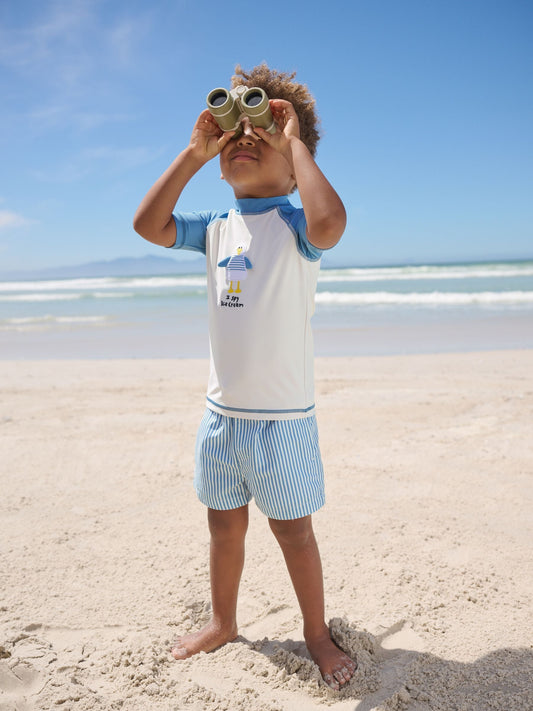 Blue/Ecru Seagull Short Sleeve Sunsafe Rash Vest and Swim Shorts Set (3mths-7yrs) image 2