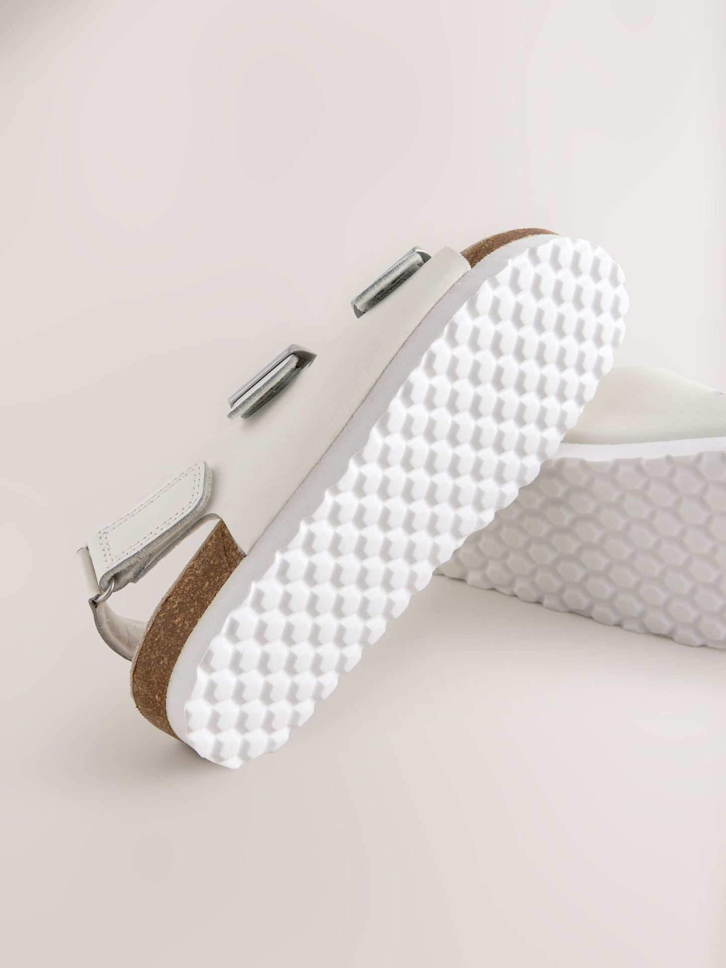 White Leather Wide Fit (G) Touch and Close Corkbed Sandals image 5