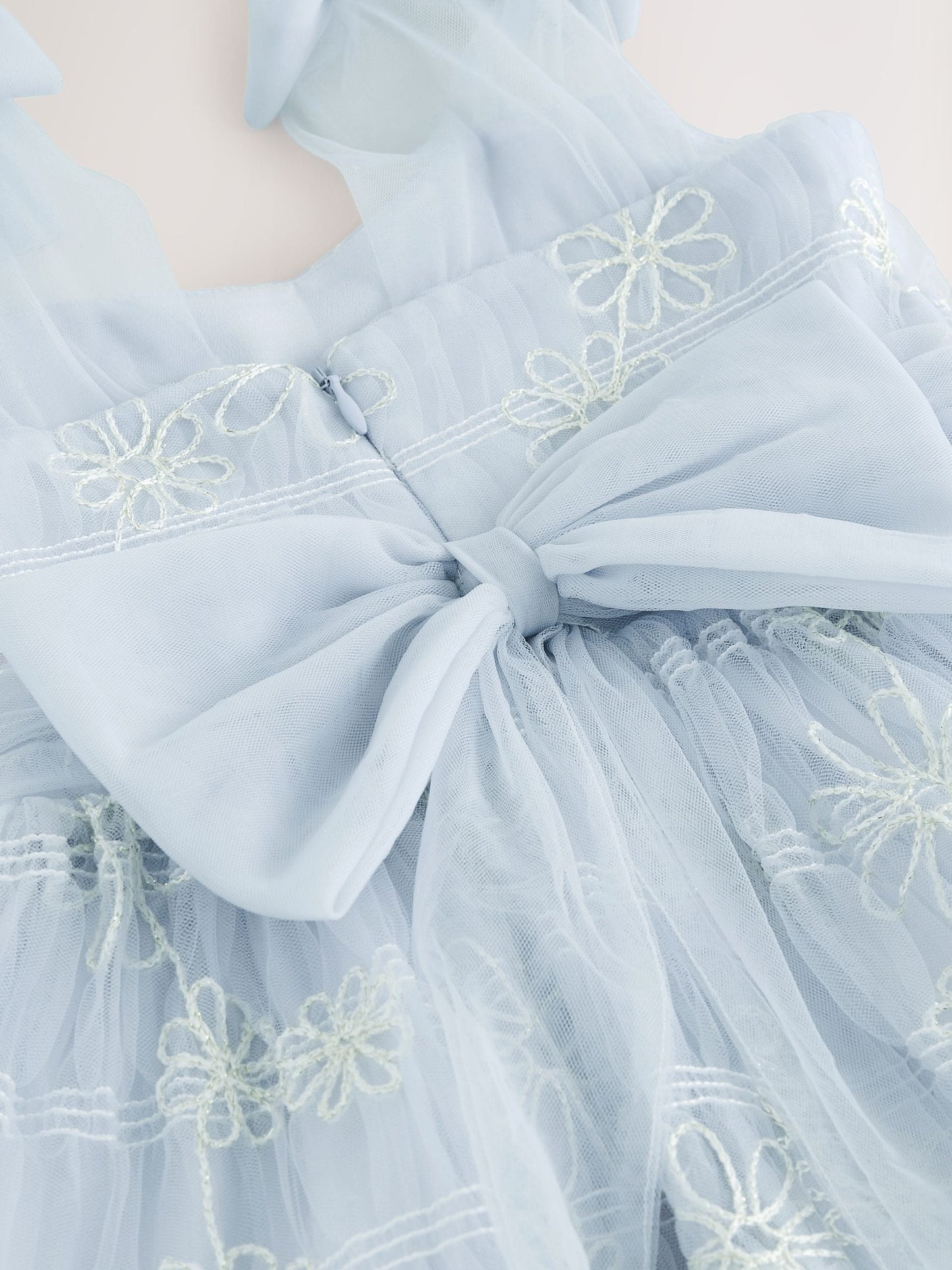 Laura Ashley White/Blue Embroidered Mesh Bow Dress image 11