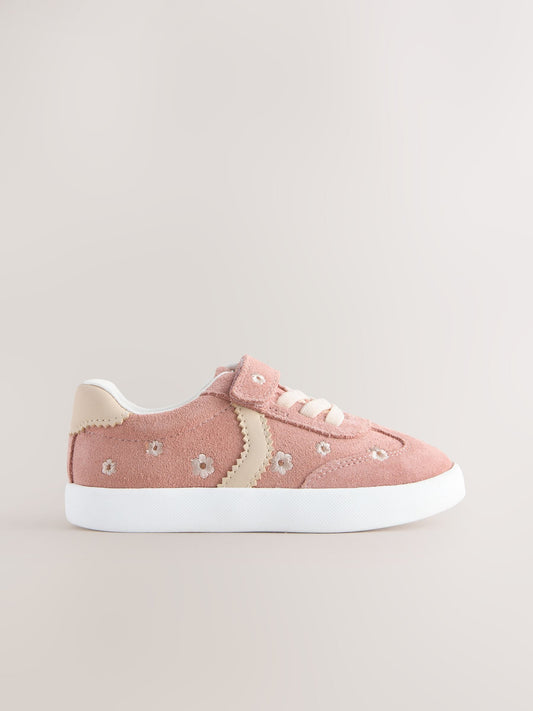 Pink Floral Standard Fit (F) Touch Fastening Elastic Lace Trainers image 2
