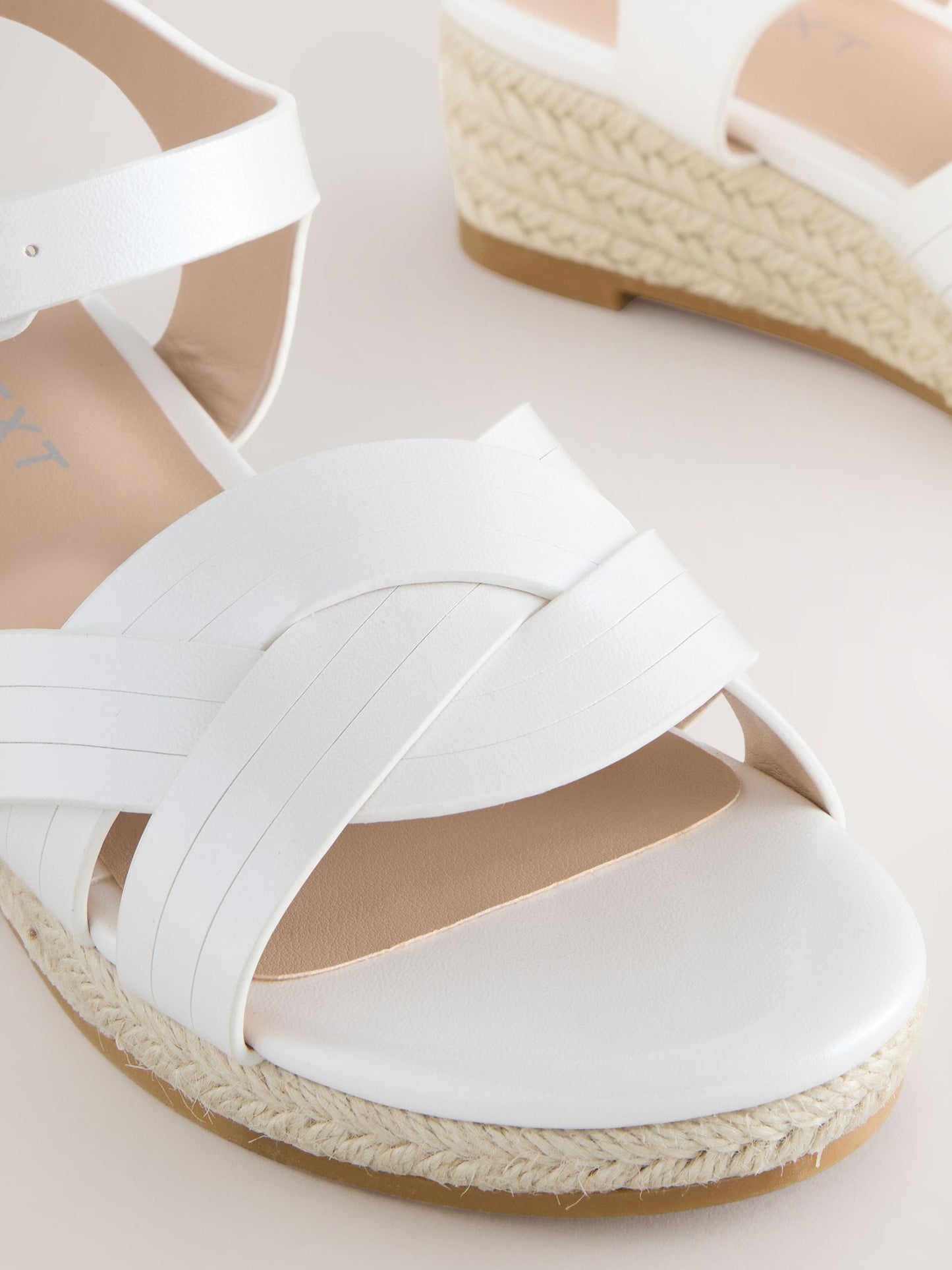 White Woven Heeled Wedge Sandals image 5
