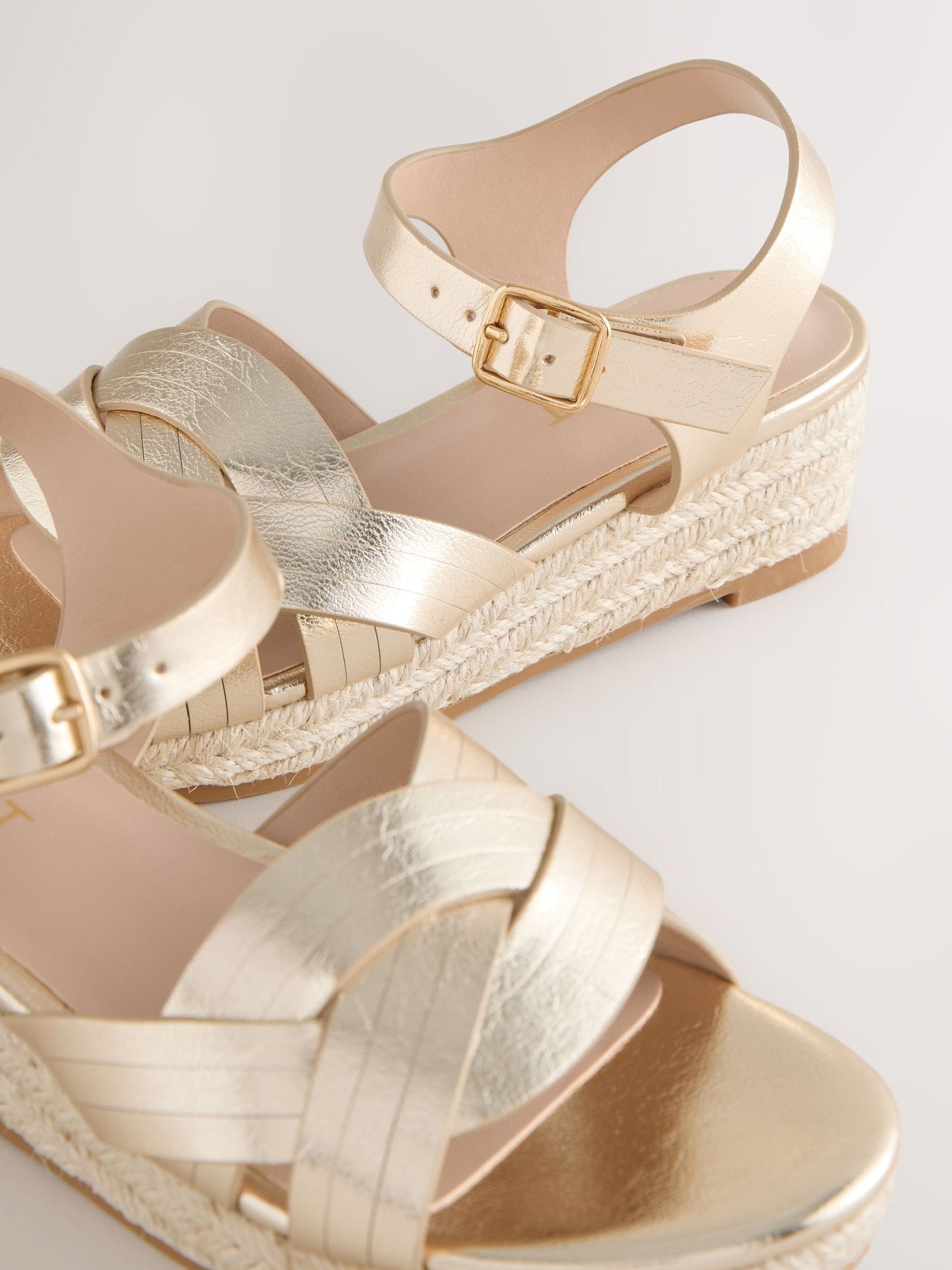 Gold Woven Heeled Wedge Sandals image 5