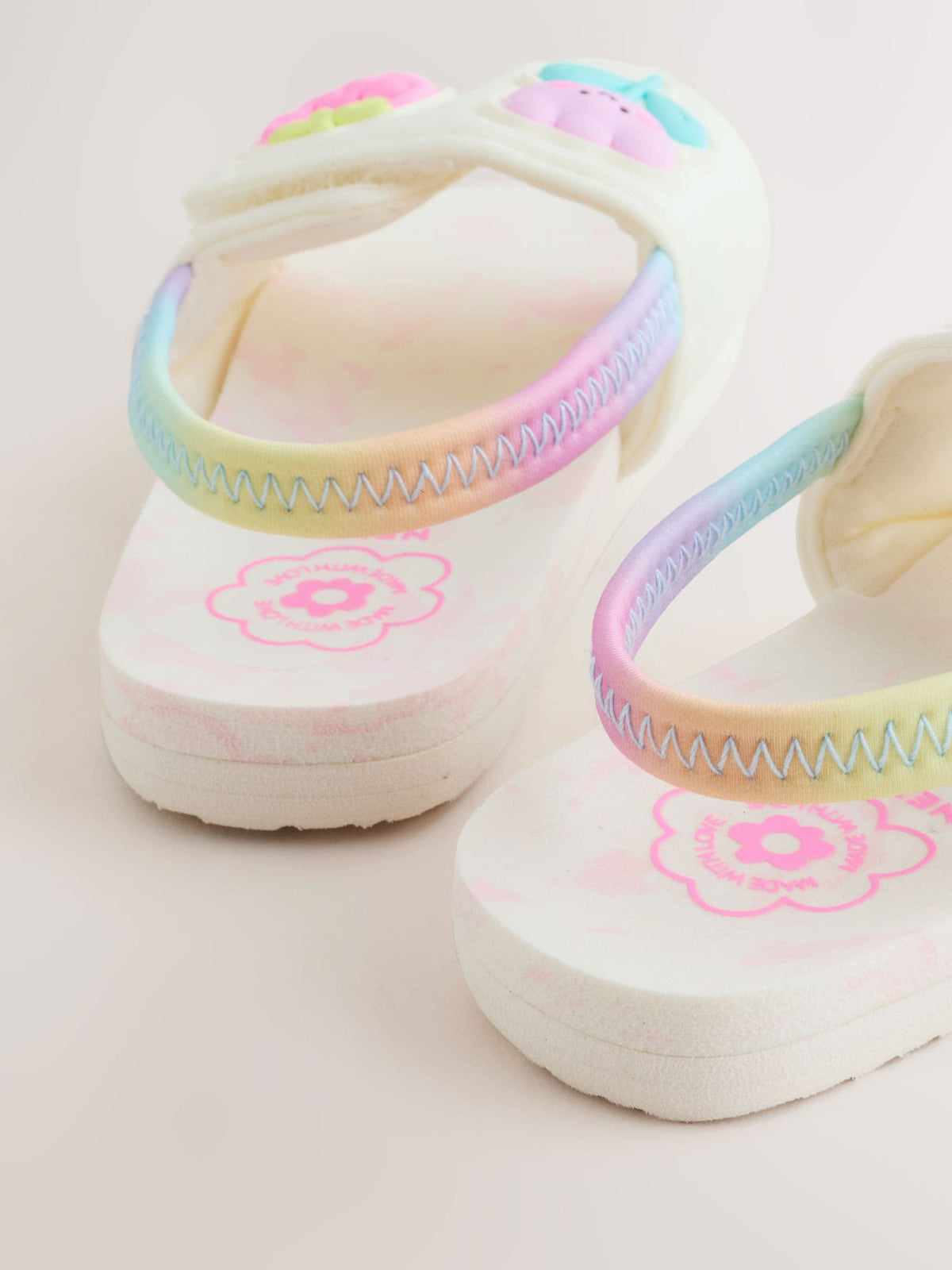 White/Pink Elastic Back Sliders image 5