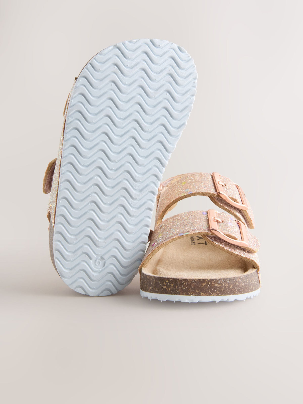 Rose Gold Glitter Standard Fit (F) Double Buckle Cushioned Footbed Sandals image 5