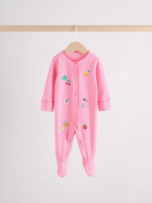 Pink/White/Blue Fruit Baby Sleepsuits 3 Pack (0mths-2yrs) image 2