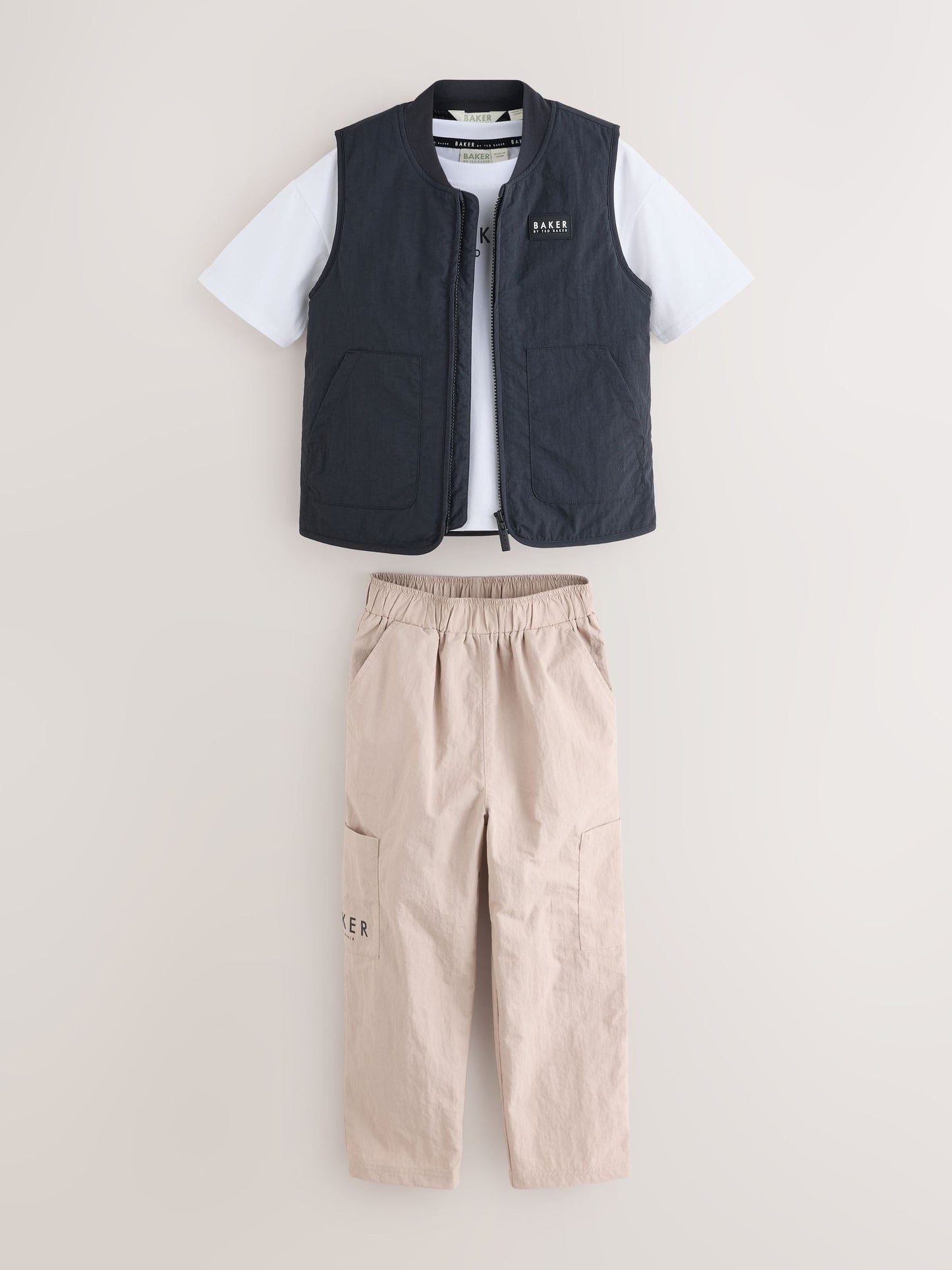 Baker by Ted Baker 3 Piece Black Gilet T-Shirt and Cargo Trousers Set image 11
