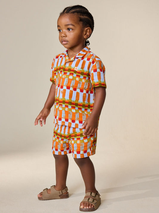 Multi Rust Stripe Short Sleeve Double Cloth Shirt & Shorts Set (3mths-10yrs) image 3