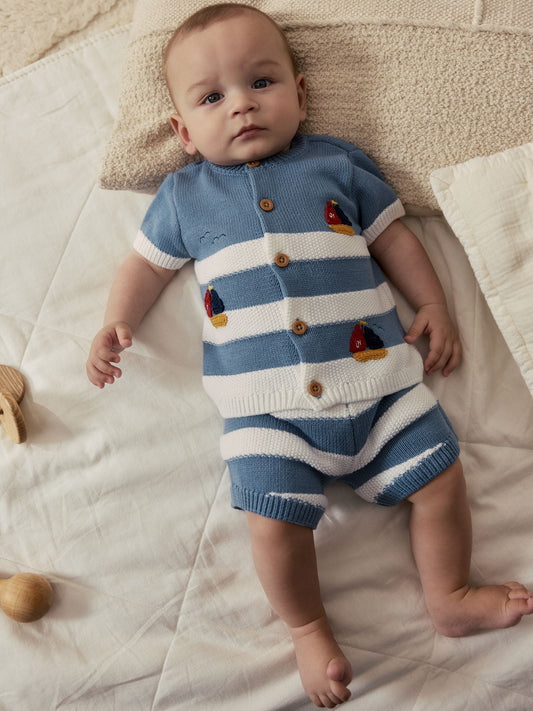 Blue Nautical Stripe Knitted Top and Shorts Baby Set (0mths-2yrs) image 2