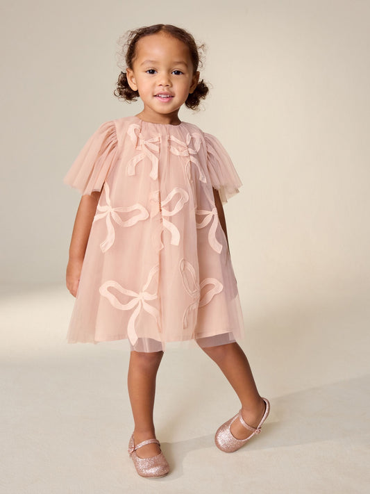 Dsiney Kidz - Pink Bows Angel Sleeve Mesh Dress (3mths-7yrs) image 2