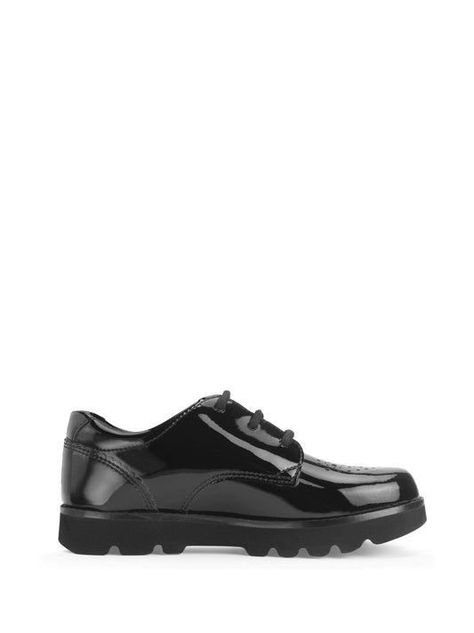 Start-Rite Black Standard Fit Luna Closed Lace-Up Shiny Patent Chunky Soled School Shoes image 2