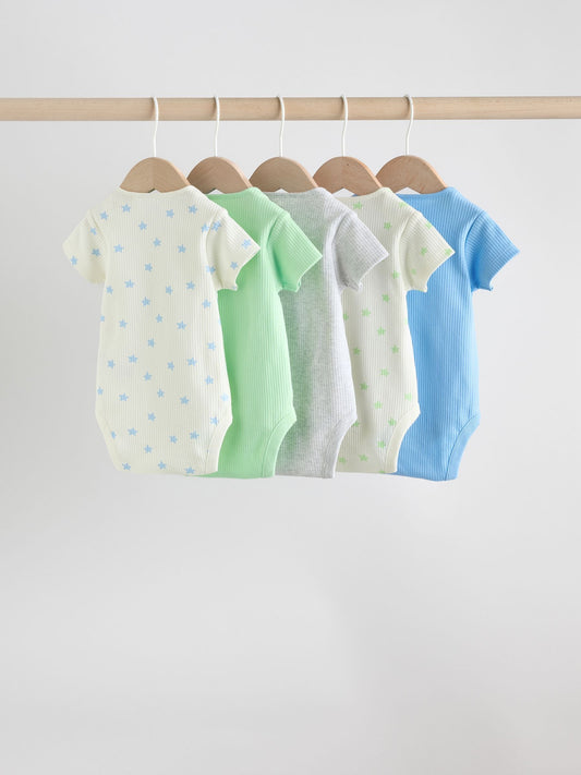 Blue Short Sleeve Long Sleeve Baby Bodysuits 5 Pack image 2