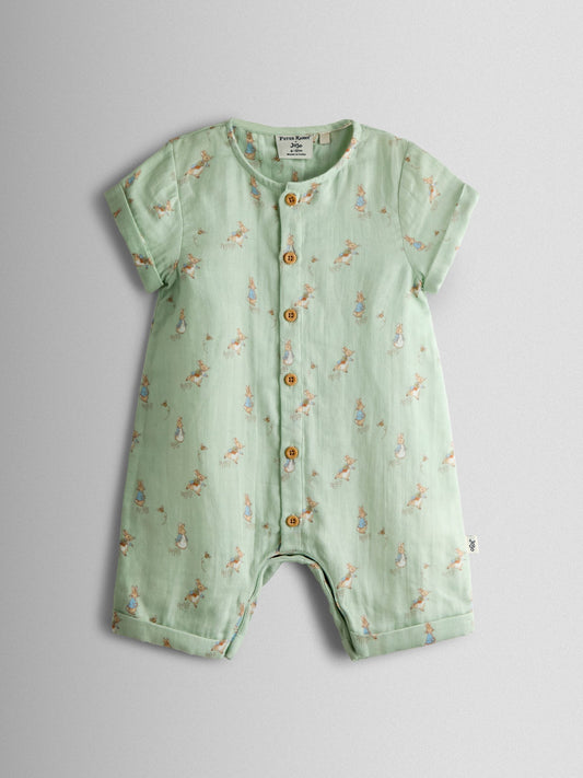 JoJo Maman Bébé Green Peter Rabbit™ Cheesecloth Romper image 2