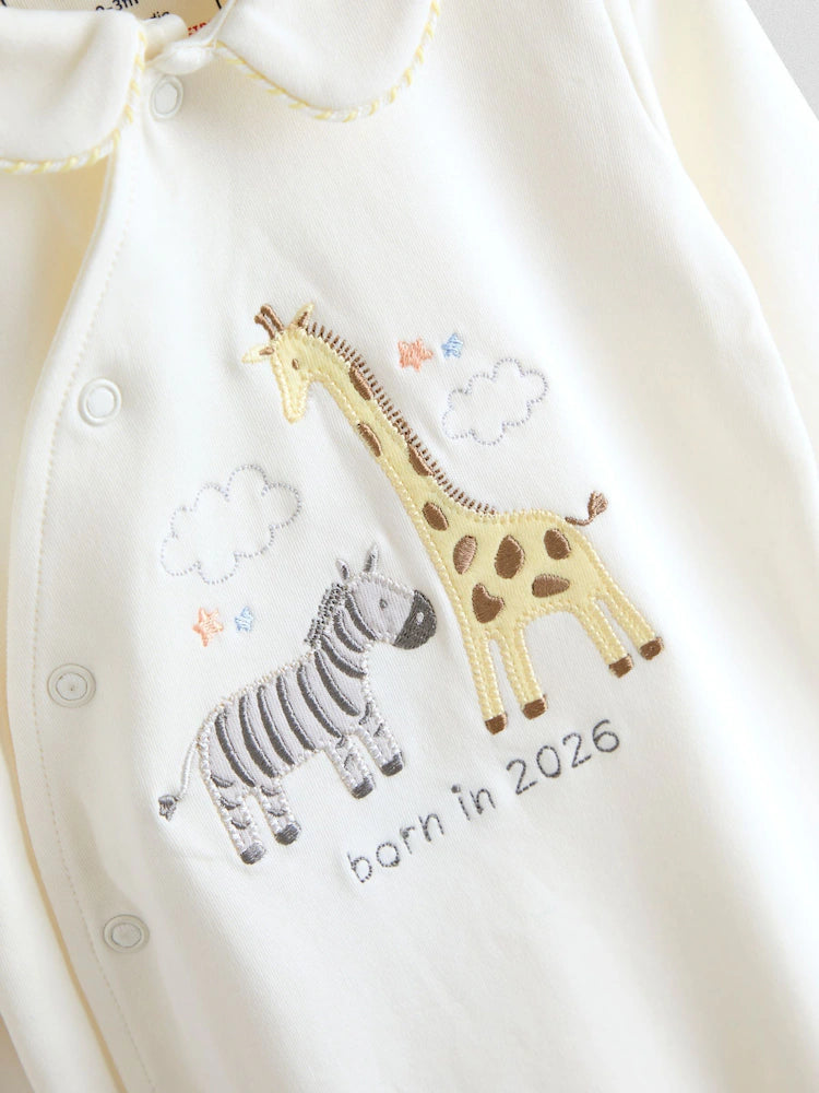 JoJo Maman Bébé Cream Born In 2026 Safari Sleepsuit
