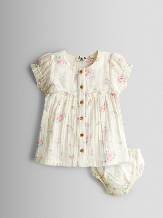 Dsiney Kidz - JoJo Maman Bébé Cream Floral Dress and Knicker Set image 2
