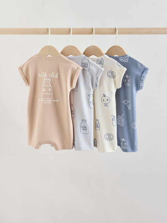 Blue/Neutral Milk Club Jersey Baby Rompers 4 Pack image 2
