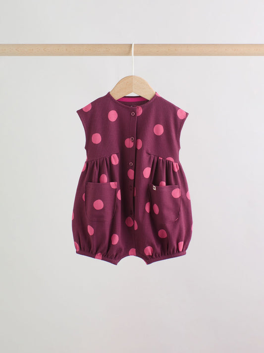 Pink Polka Dot Button Through Baby Rompers 3 Pack image 2