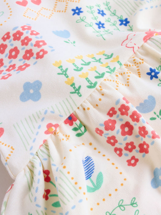 Red and White Embroidered Patterned Jersey Baby Rompers 3 Pack image 3