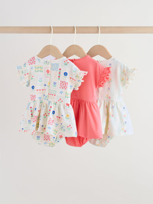 Red and White Embroidered Patterned Jersey Baby Rompers 3 Pack image 2