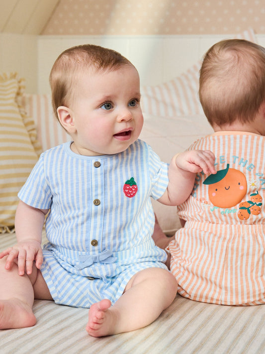 Blue and Orange Striped Jersey Sport Rompers 2 Pack image 2