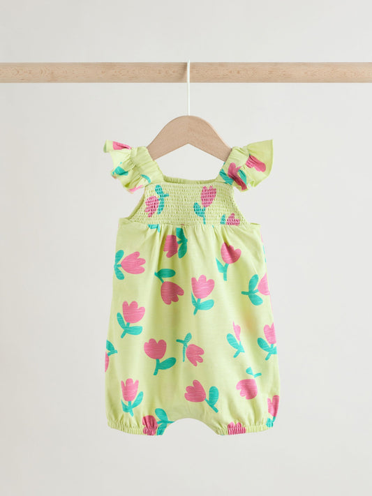Purple and Green Floral 2 Pack Smocked Smocked Baby Rompers 2 Pack image 3