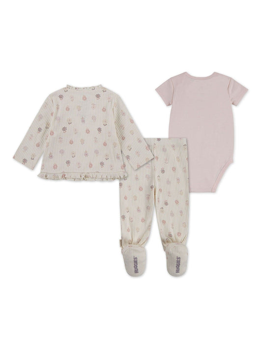 Huggies Pink Floral Print Top Bodysuit & Footed Leggings 3 Piece Set image 2