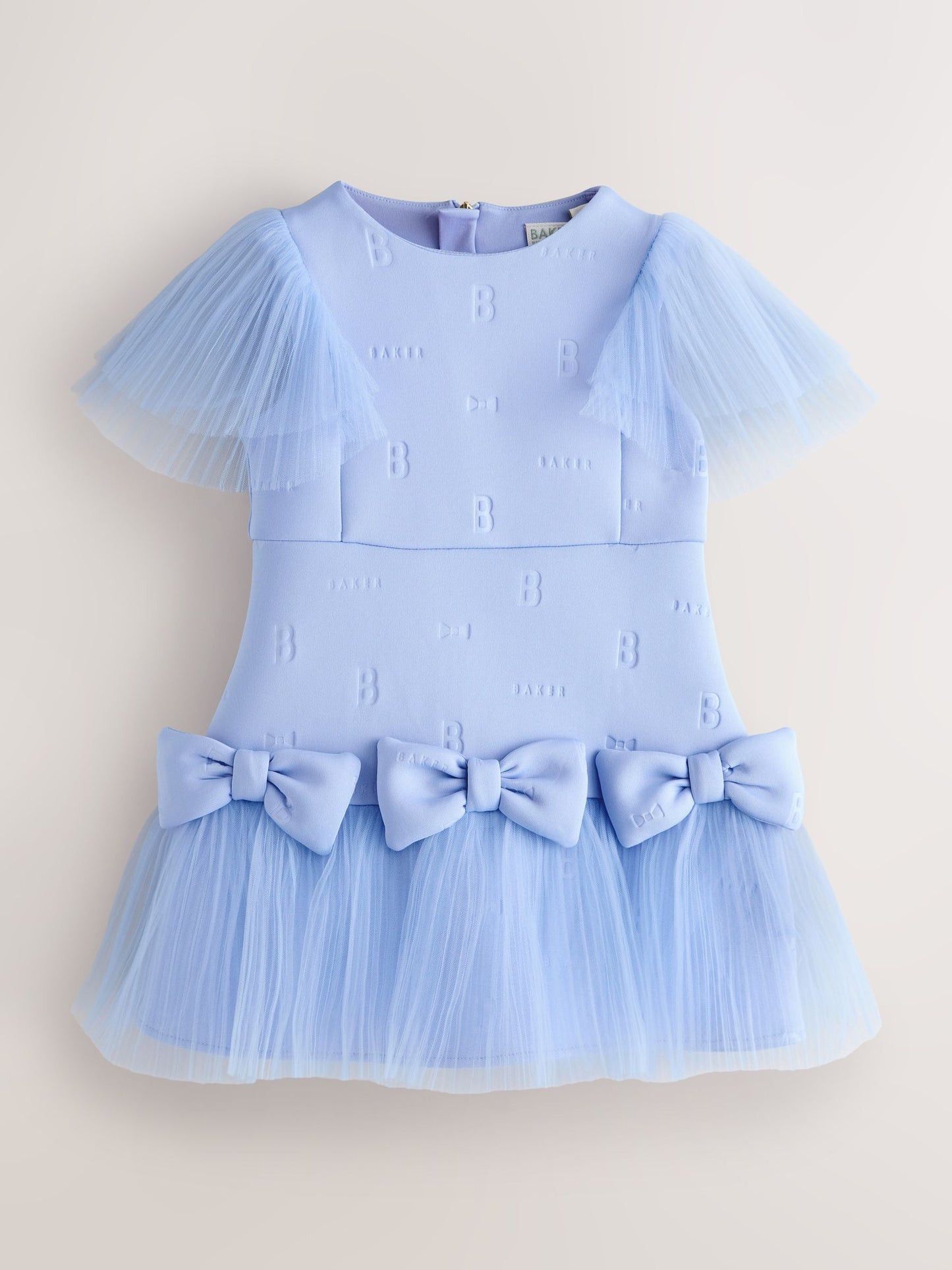 Baker by Ted Baker Angel Sleeve Mesh Bow Hem Embossed Scuba Dress image 6