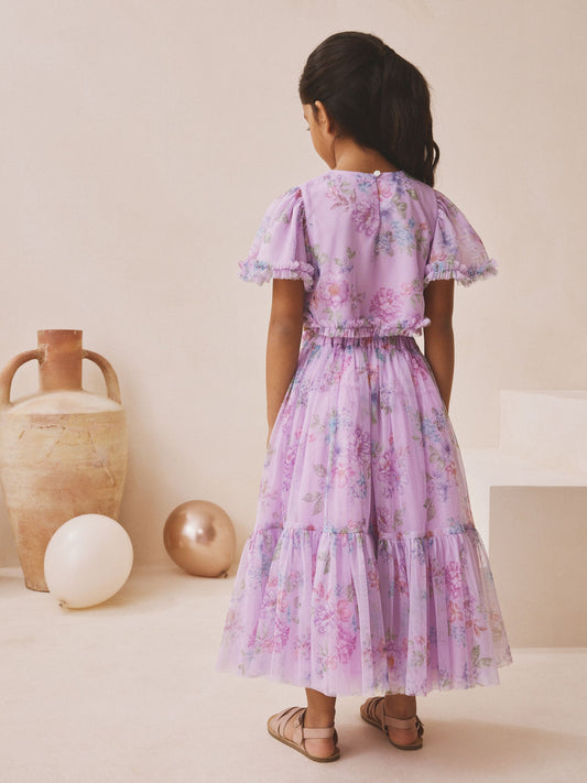 Dsiney Kidz - Lilac Purple Floral Embellished Top and Skirt Lehenga Set (3-16yrs) image 2