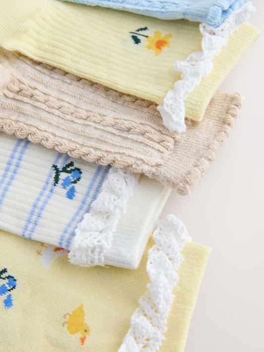 Blue/Yellow Cotton Rich Ruffle Ankle Socks 5 Pack image 2