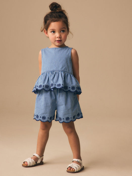 Navy Gingham Blouse And Shorts Co-ord Set (3mths-8yrs) image 2
