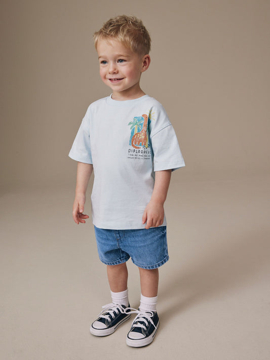 Mid Blue Pull On Loose Denim Shorts (3mths-7yrs) image 2