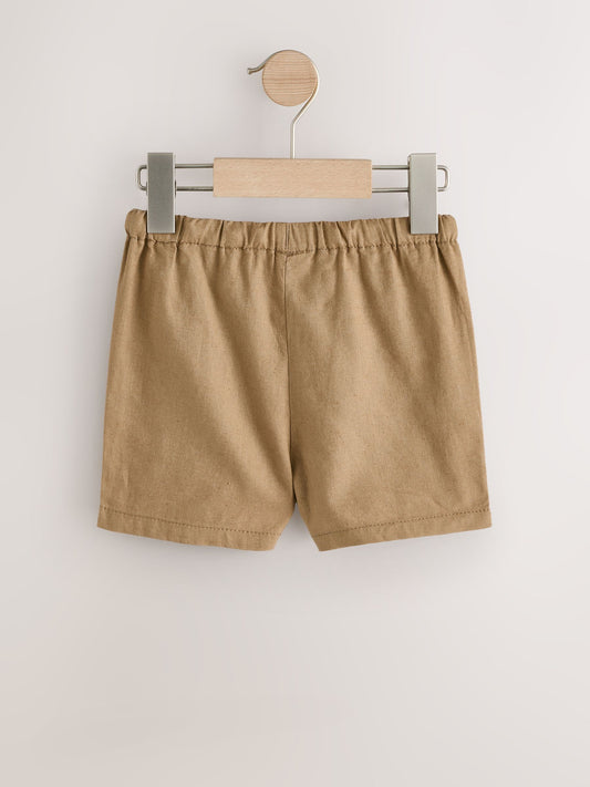 Tan Brown Linen Blend Pull On Shorts (3mths-7yrs) image 2
