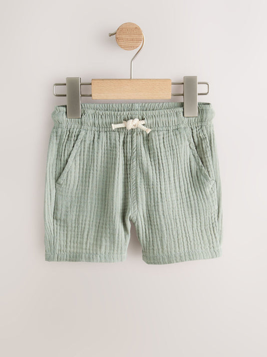 Neutral/Sage Green/Pale Blue Soft Textured Pull on Shorts 3 Pack (3mths-7yrs) image 2