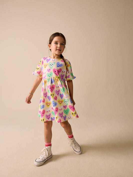 Dsiney Kidz - Light Yellow Heart Print Short Sleeve Jersey Dress (3-16yrs) image 2