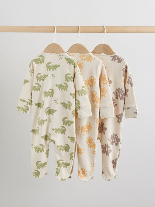 Multi Safari Two Way Zip Baby Sleepsuits 3 Pack (0mths-2yrs) image 2