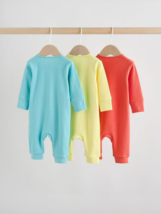 Multi Brights Two Way Zip Baby Sleepsuits 3 Pack (0mths-3yrs) image 2