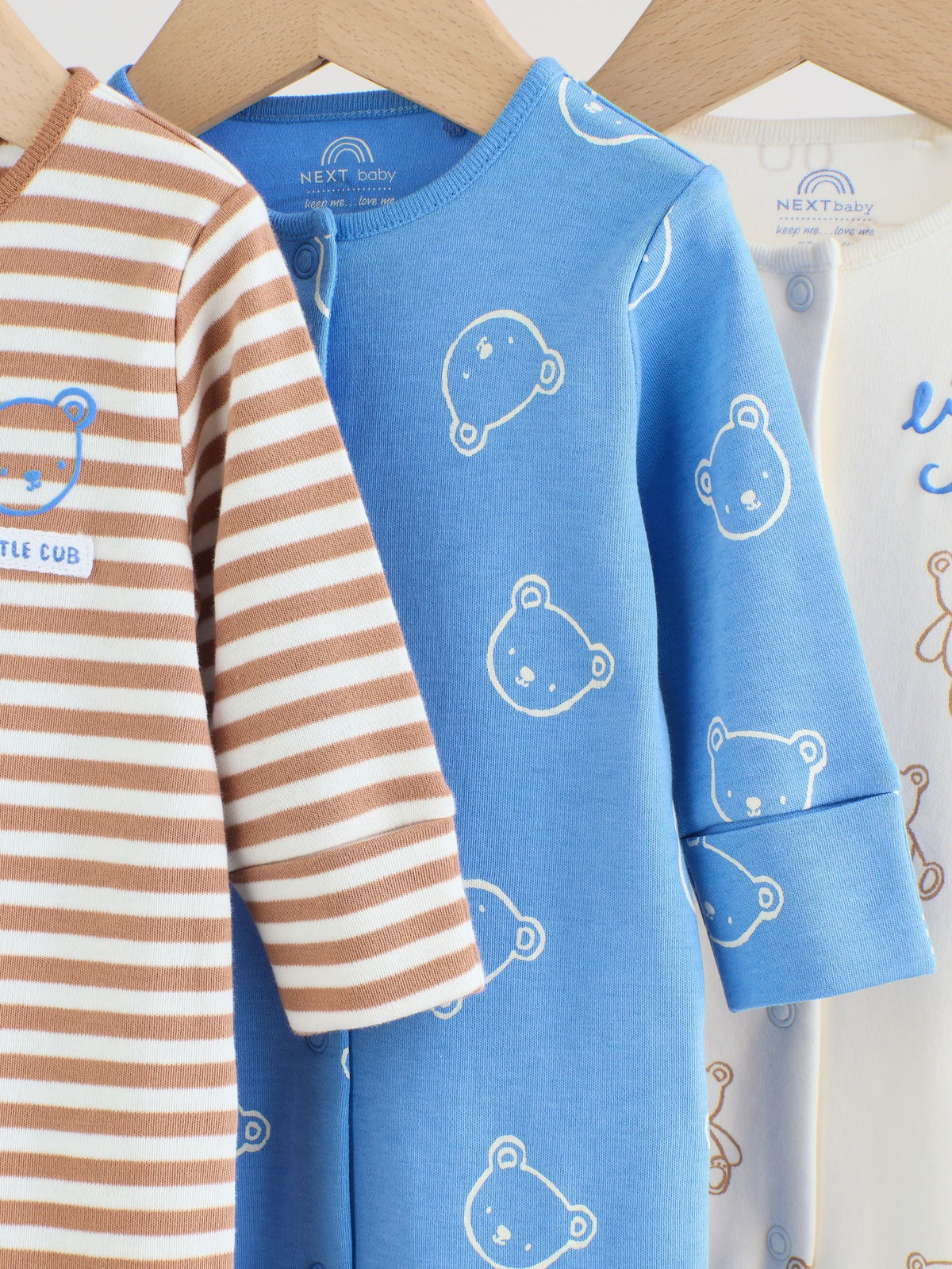 Blue/Ecru Bear Baby Sleepsuits 3 Pack (0-2yrs) image 9