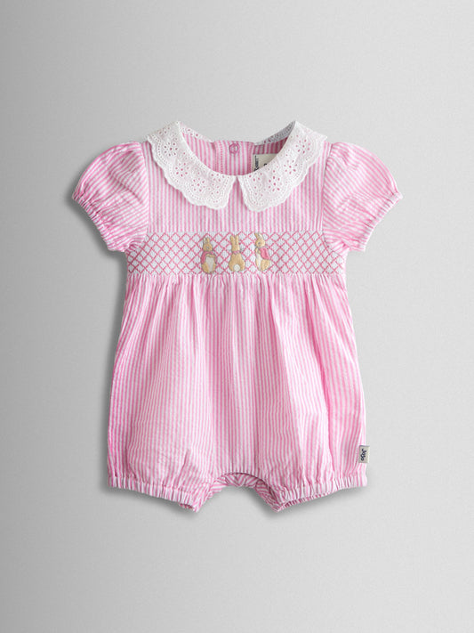 JoJo Maman Bébé Pink Flopsy Embroidered Stripe Romper image 2