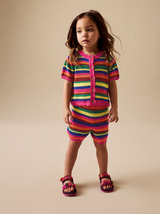 Dsiney Kidz - Bright Stripe Knitted Shorts And Cardigan Set (3mths-7yrs) image 2