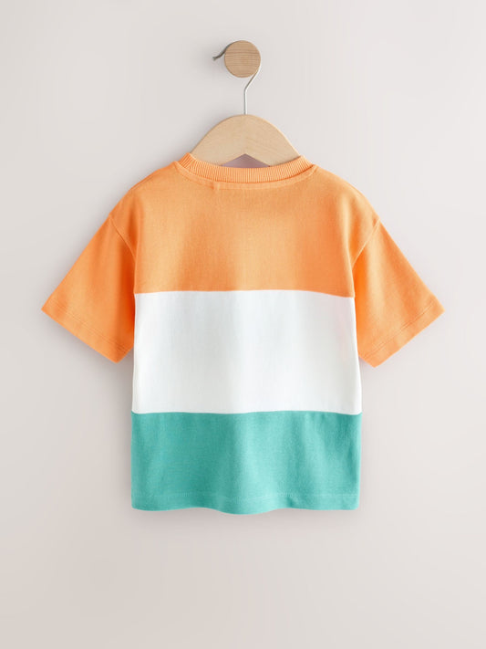 Orange/White/Blue Short Sleeve Colourblock T-Shirt (3mths-7yrs) (3mths-7yrs) image 2